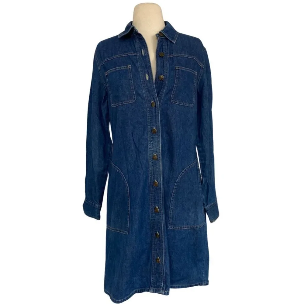 Vintage Retro 90s Talbot's Denim Long Sleeve Button Down Collared Shirt Dress - Picture 6 of 8